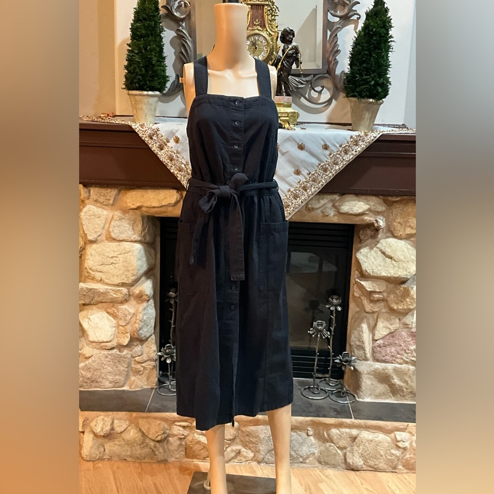 MONKI Bibbi cotton tie waist denim midi dress